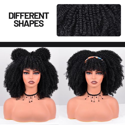 Vitorish Afro Curly Wig with Bangs 12 Inches Synthetic Afro Wigs for Women about 280g/Piece Heat Resistant Black Short Kinky Curly Wigs for Daily Party