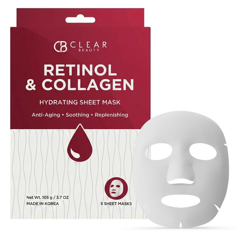 Retinol & Collagen Face Mask | Firming Hydration for Youthful Skin - 5 Vegan Korean Sheet Masks
