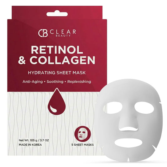 Retinol & Collagen Face Mask | Firming Hydration for Youthful Skin - 5 Vegan Korean Sheet Masks