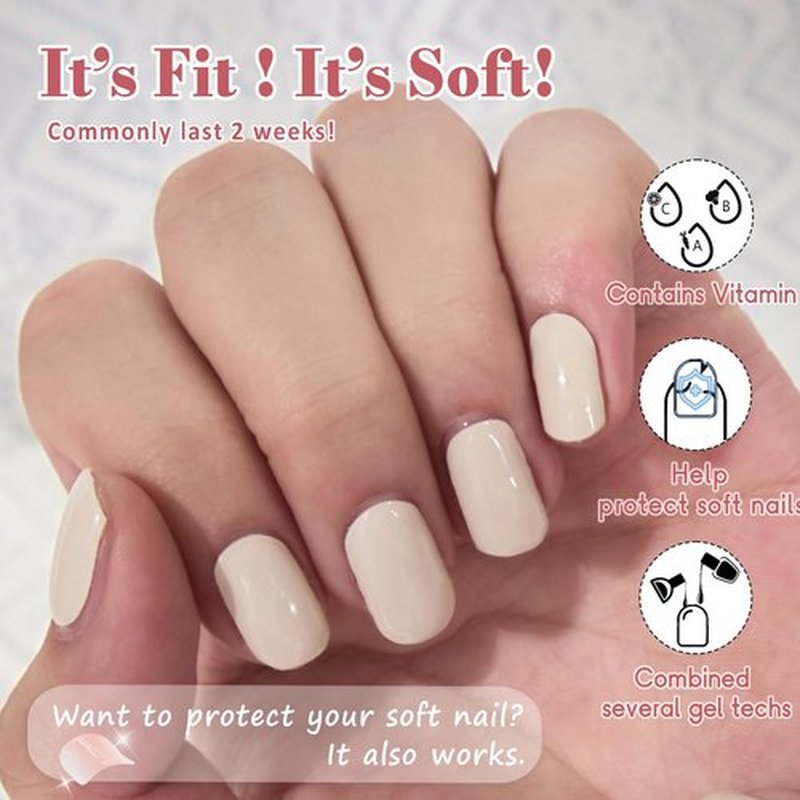 GelMala Gel Nail Strips Solid Color Beige Warm White Gel Nail Stickers, Long Lasting, Easy to Apply & Remove -Gel Nail Strips for Nails Manicure Nail Wraps，Easy for begginners (Sand Beige)