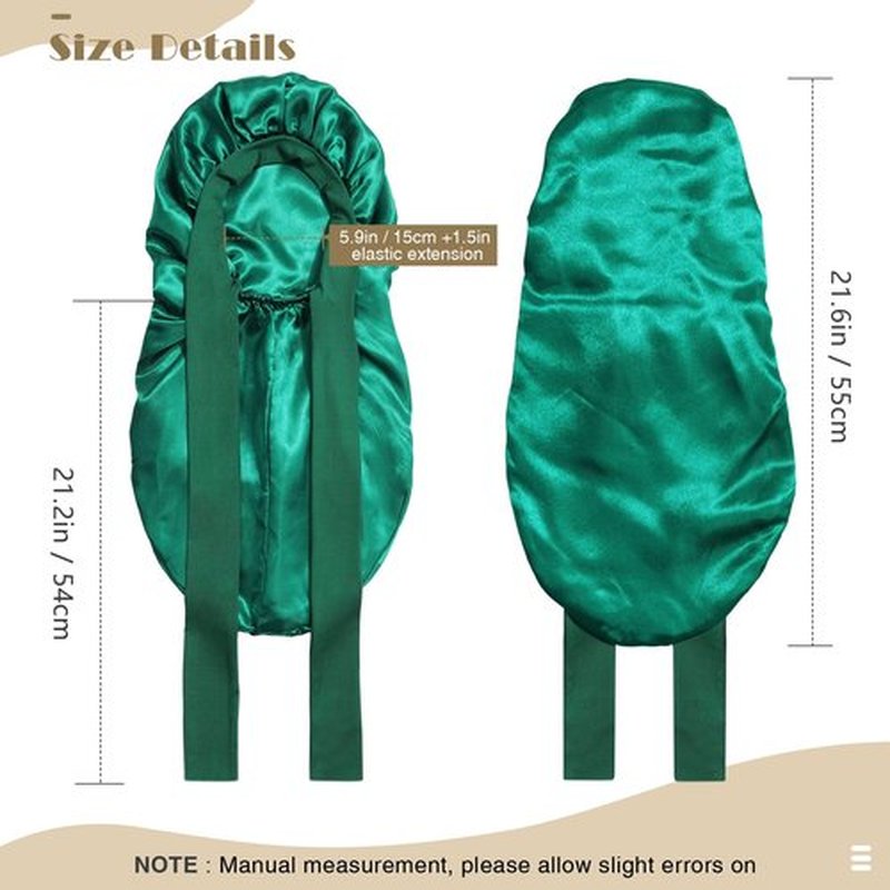 Kids Long Hair Bonnet for Sleeping - Double Layer Girls Elastic Satin Bonnet with Tie Band for Braid Curly Hair (Green)