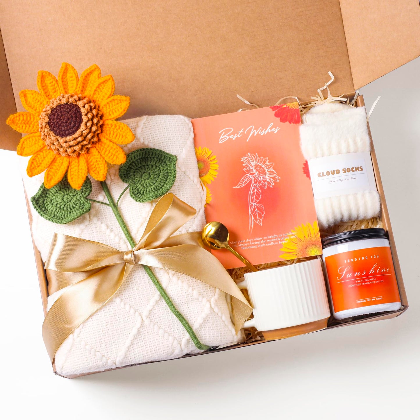 Sunflower Birthday Gifts for Women, Care Package for Women, Birthday Box for Woman, Hug in A Box, Get Well Basket, Birthday Gift Set, Self Care Gift Basket for Mom Her Friend Sister Coworker