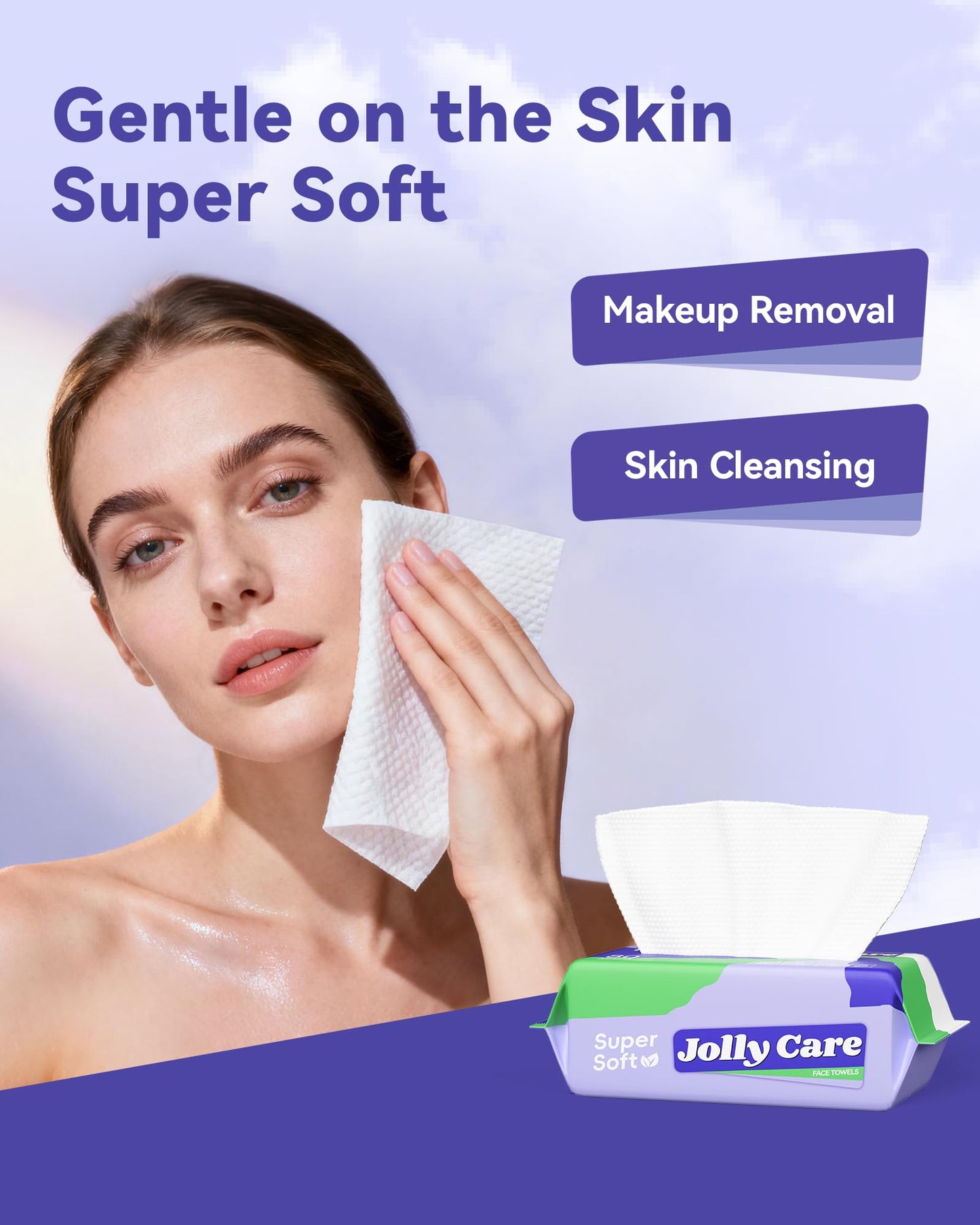 Jolly Care Face Towels Disposable, Face Towelette Disposable, Soft Disposable Face Towel for Makeup Remover, Thick Face Cloths for Women Cleansing, Skin Care, 7.8"×7.8", 80 Count (2 Pack)