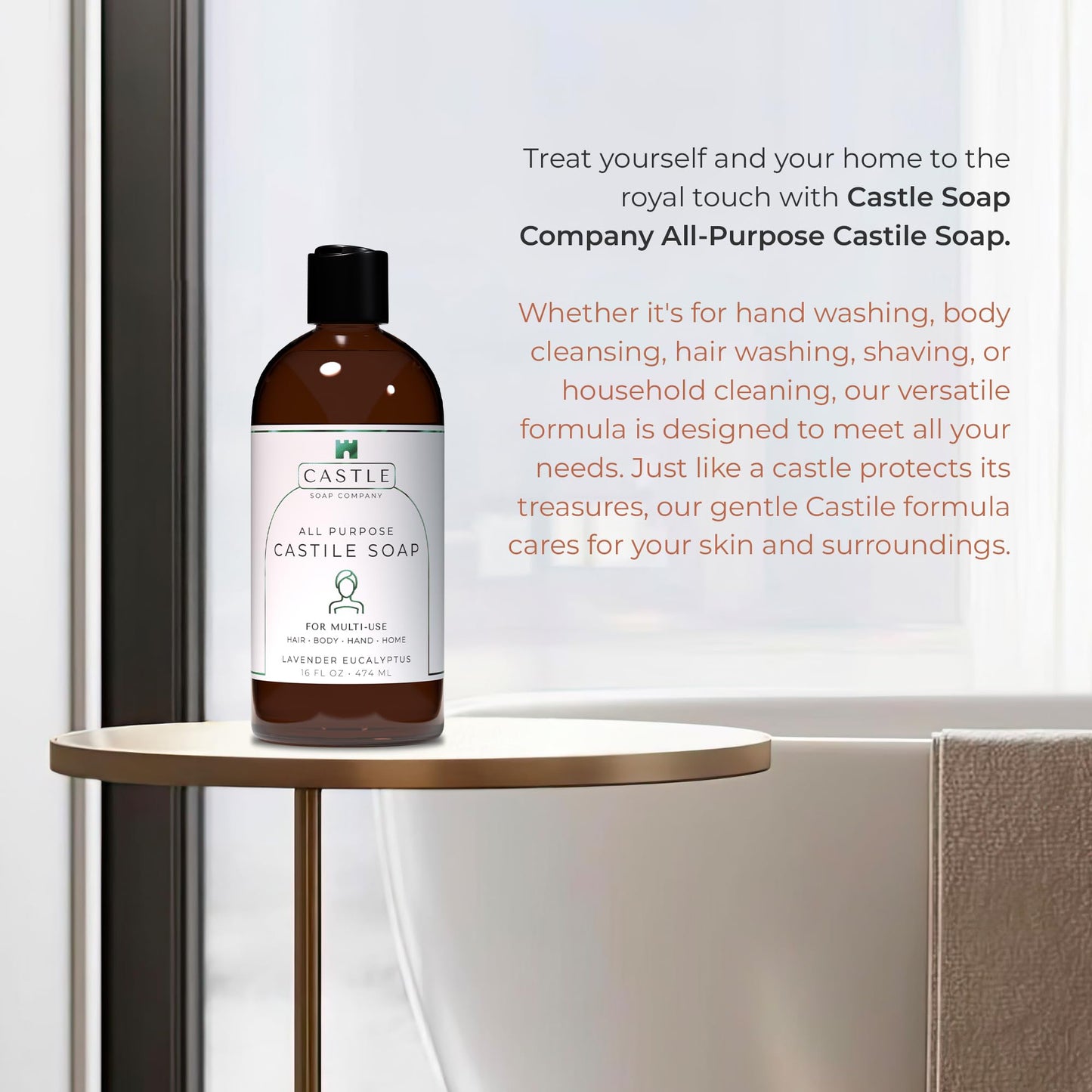 Castle Soap All-Purpose Castile Soap | Multi-Use Gentle Cleanser for Hair, Body, Hands, & Home | Nourishing Coconut Oil Formula | Sensitive Skin Friendly | Hydrating Lather | 16 oz | Fresh Citrus