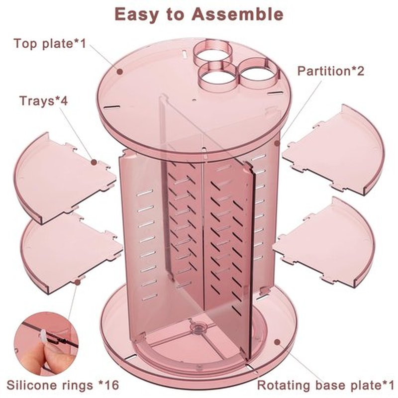 Rotating Makeup Organizer, DIY 8 Adjustable Layers 360 Spinning Skincare Organizers, Makeup Storage Carousel Tower with Brush Holder & Perfume Trays, Cosmetic Display Case for Vanity Bathroom