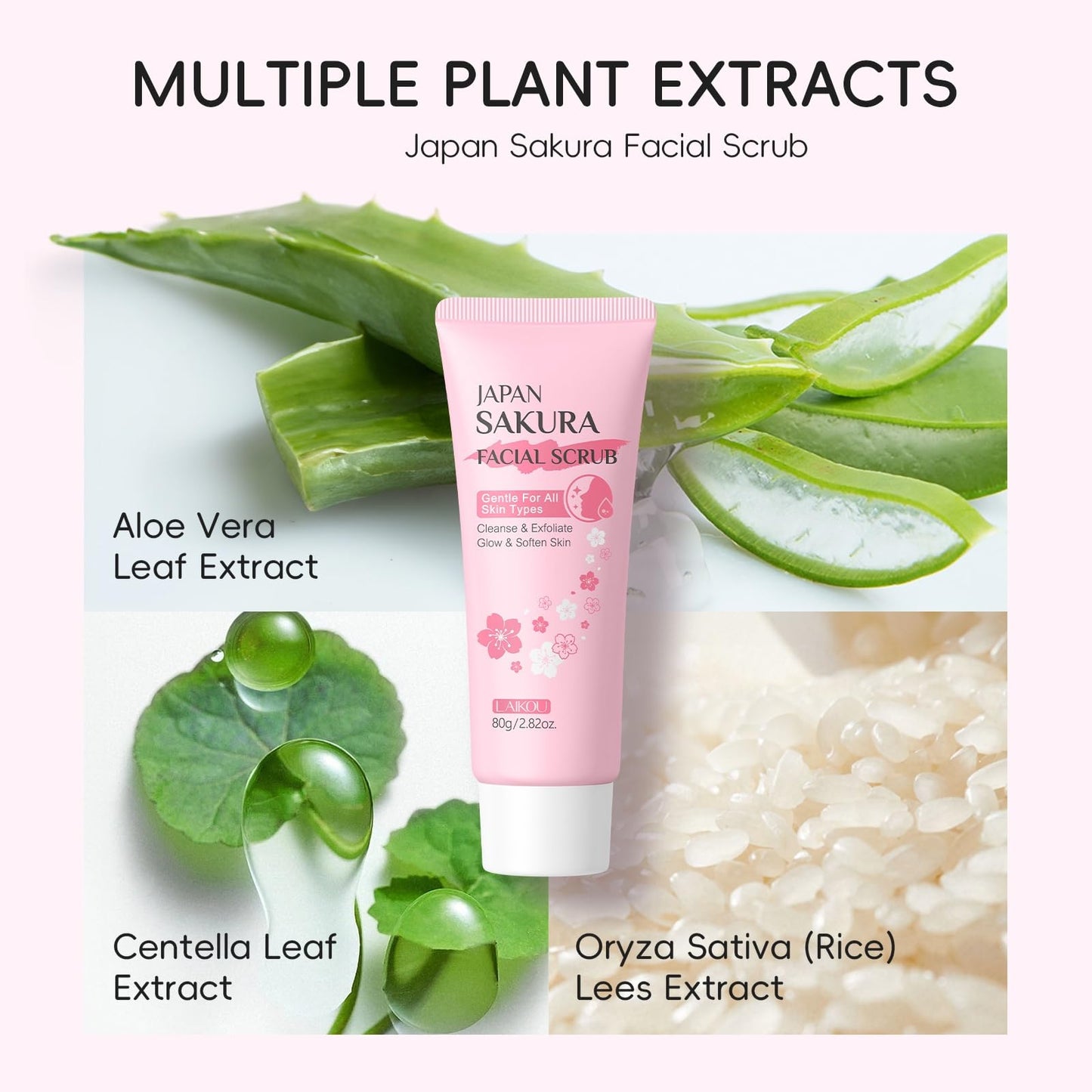 New Cover Facial Scrub for Women Gently Exfoliating Refining Pores, JAPAN SAKURA Face Exfoliator Scrub Cleanser Remove Dead Skin & Blackheads Face Wash Glow Moisturizes, Smooths, Softens (80g/2.82oz.)