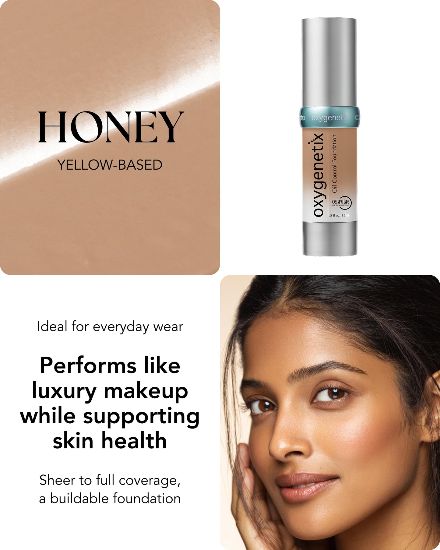 Oxygenetix Oil Control Foundation – Honey | Breathable Makeup for Face | Lightweight, Non-Comedogenic Coverage with Salicylic Acid | Longwear Foundation for Oily or Sensitive Skin