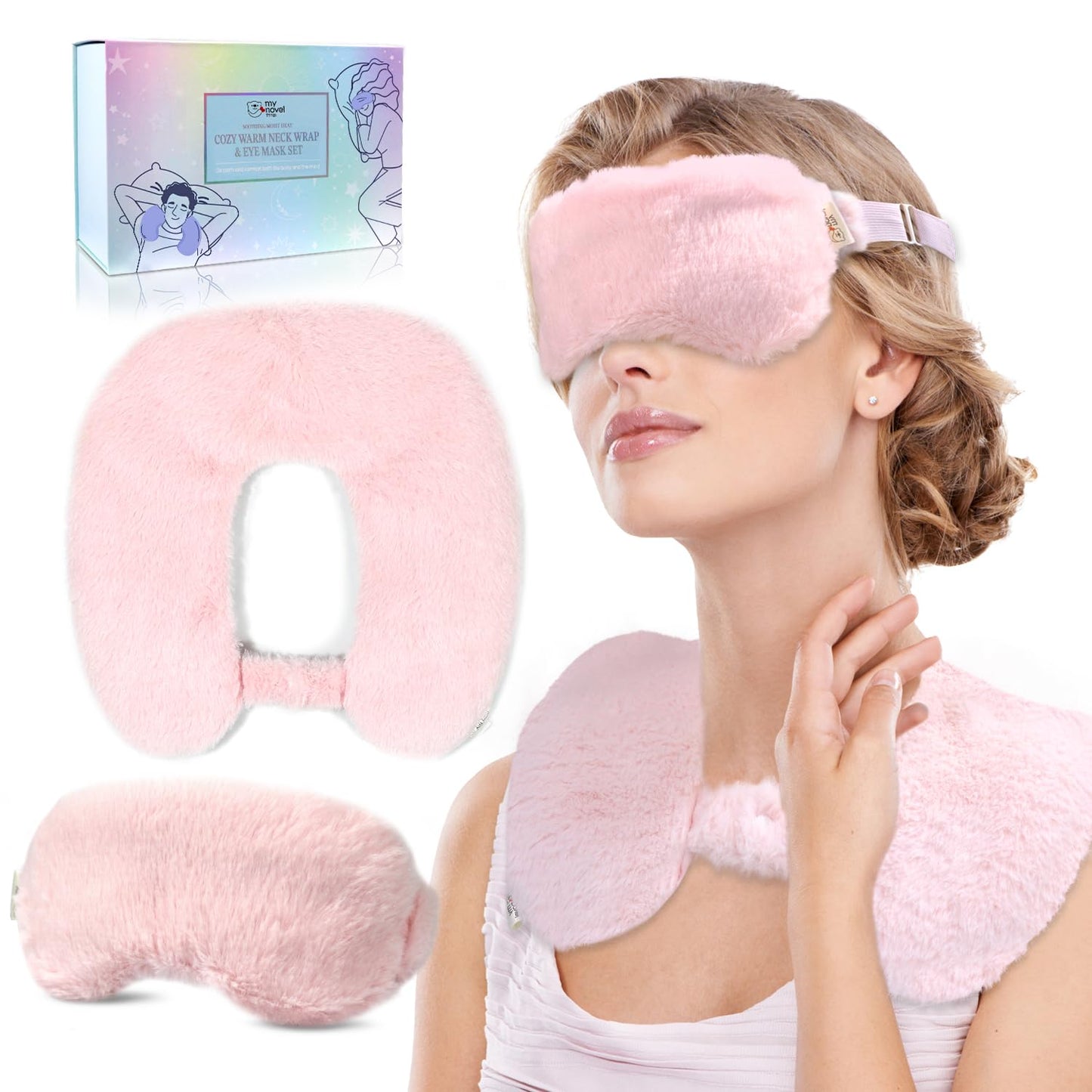 my novel things Microwave Heating Pad Neck Wrap for Neck Shoulders Back Pain Relief 2.3LBS with Microwave Heated Eye Mask Warm Compress Microwave Heat Packs
