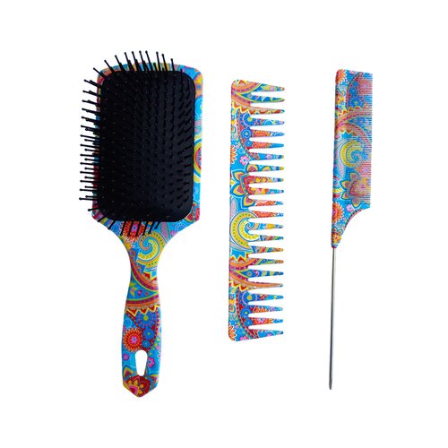 The Oriental Hair Brush and Comb Set by BeaverStrong - Far East All Purpose Large Paddle Brush and Combs Kit for Men and Women (3-Pack)