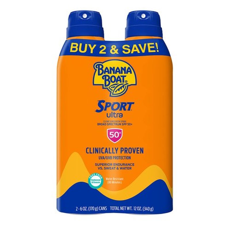 Banana Boat Sport Ultra Sunscreen Lotion SPF 30 Travel Size 3oz Twin Pack and Sport Ultra SPF 50 Sunscreen Spray Twin Pack