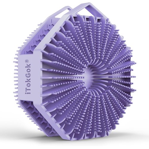 iTokGoK® Premium Silver-Infused 2 in 1 Silicone Body Scrubber, Double-Sided Design Body Brush Silicone Body Scrubber Exfoliating Body Brushes for All Skin for Showering, Lathers Well - Lavender