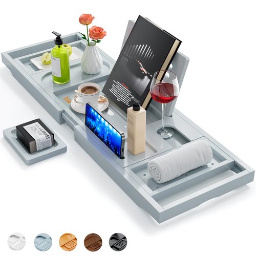 Premium Bathtub Tray Caddy, Expandable Bath Tray, Unique House Warming Gifts, New Home, Anniversary and Wedding Gifts for Couple, Bridal Shower Gift for Women