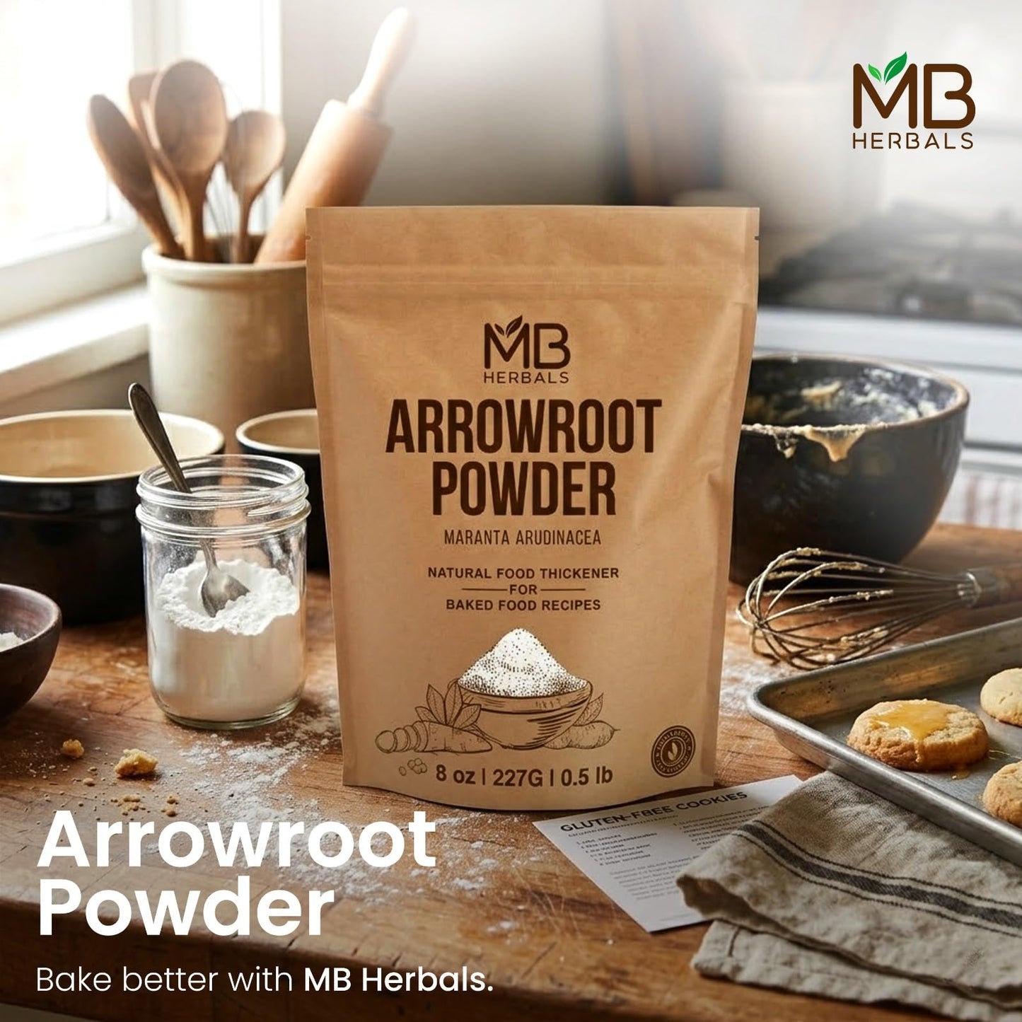 MB Herbals Arrowroot Flour Powder 1 LB | Arrowroot Starch 16 oz / 454g for Baking Cornstarch Substitute | Gluten Free Natural Thickener | No Preservatives