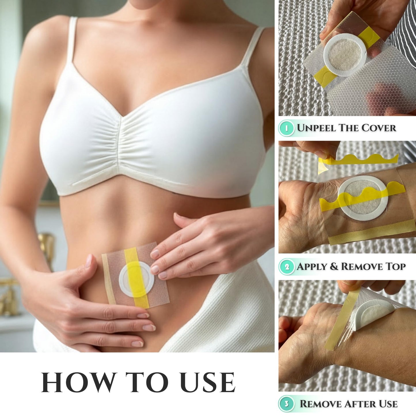 TODICAMP Belly Button Patches - Medical Grade Silicone & Cotton Ring, Hypoallergenic, No Marks, No Skin Damage, Leak Proof, 7x7 cm, Sticks Overnight, 30 Pieces for Skin & Belly Button