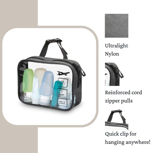 Toiletry Bag Kit Set: Hanging Travel Toiletry Bag + 311 TSA Cosmetic Liquid Bag + Ultralight Accessory Organizer Pouch Grey