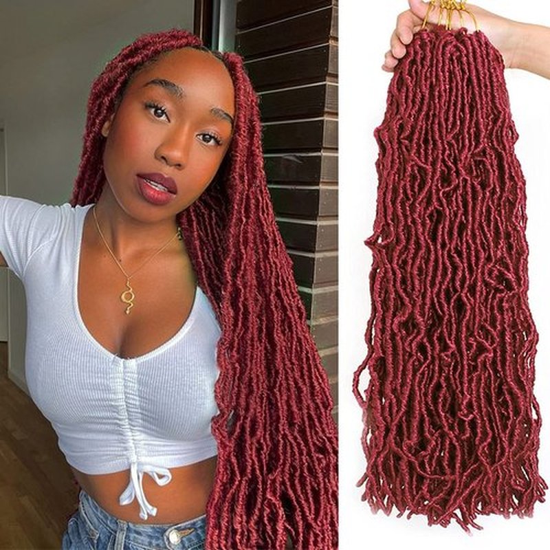 ZRQ 24 Inch New Faux Locs Crochet Braids Hair 2Packs Natural Soft Locs Pre-looped Goddess Locs Braiding Hair Red Burgundy Curly Wavy Faux Locs Crochet Synthetic Hair Extensions (24 Inch,bug#)