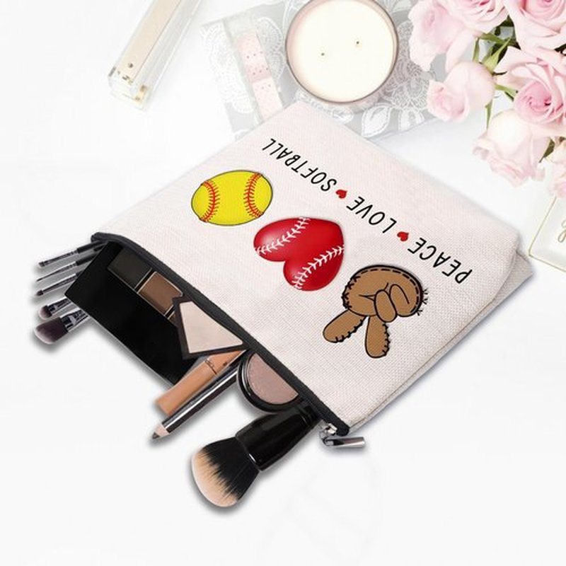 CEASQVAA Softball Gifts Makeup Cosmetic Bag for Women, Birthday Gifts for Softball Lovers Players Fans Female Friend, Softball Gifts for Team Coach Women
