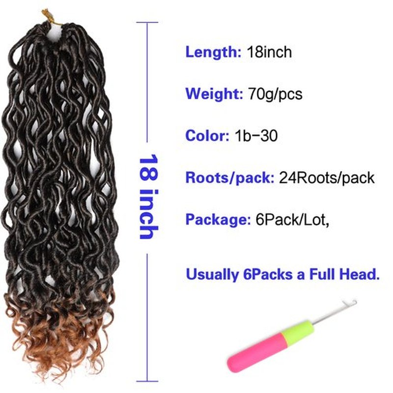Goddess Locs Crochet Hair 6 Packs 18 Inch Wavy Curly Faux Locs Crochet Hair Pre Looped Crochet Synthetic Braids Hair With Curly Ends Crochet Faux Locs Hair for Black Women Extensions
