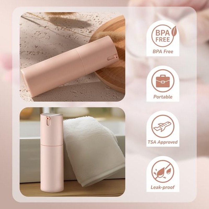 Airless Pump Bottles Travel 1oz: Travel Size Lotion Container - Refillable Dispensers for Moisturizer, Serum (Plastic, Matte Pink, 3Pcs)