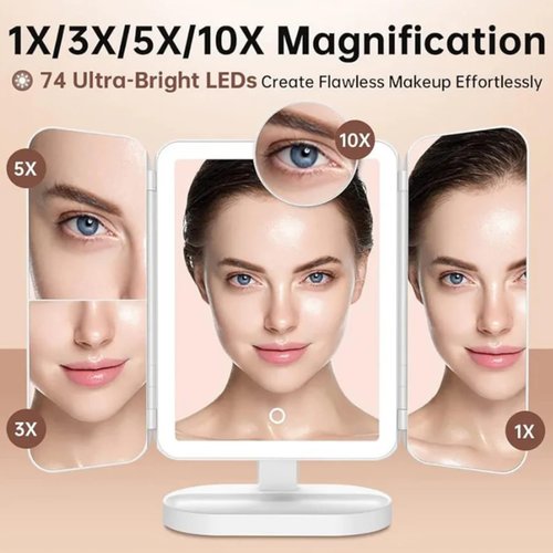 Glisera Smart Mirror, Glisera Smart Mirror Vanity, Glisera Smart Makeup Mirror Travel, LED Trifold Makeup Mirror, Makeup Vanity Mirror with Lights, Makeup Mirror with Lights and Magnification (Pink)
