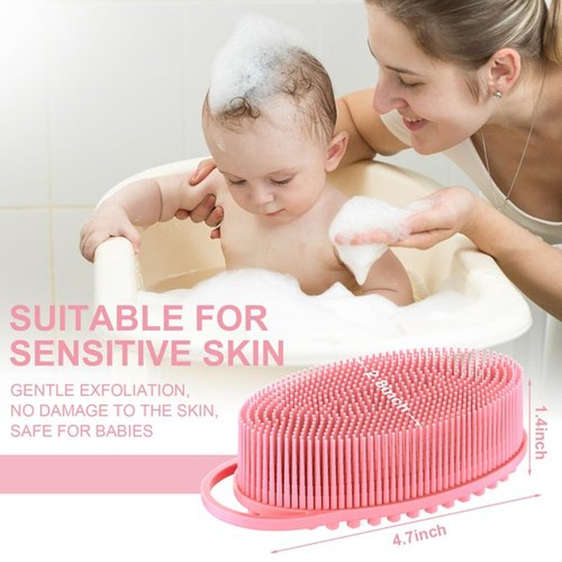 Metene Silicone Exfoliating Body Scrubber with Loop, Body Scrubber for Men and Women, Silicone Loofah for Shower, Soft Silicone Body Scrubber for Shower and Bath Skincare Routine(Pink)
