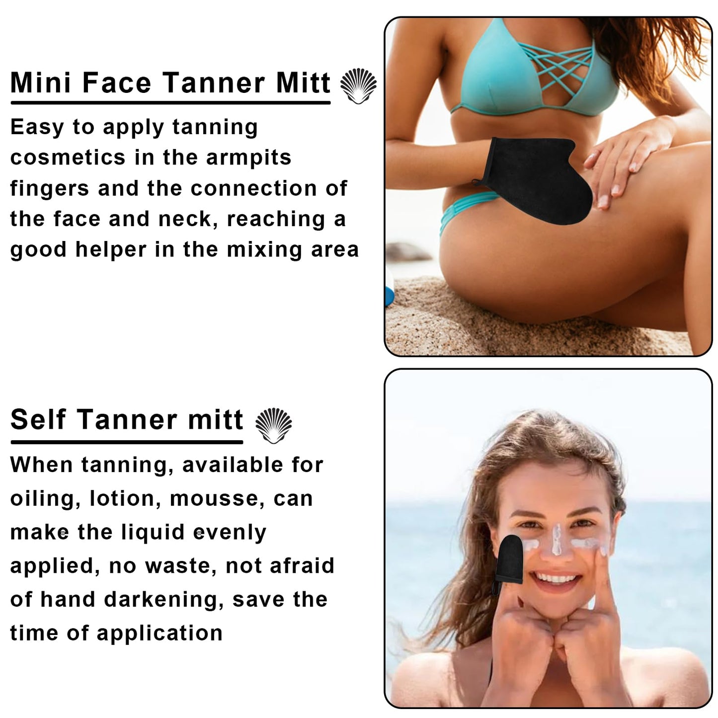 4 Pcs Self Tanner Mitt Applicator Kit - Self Tanning Mitt Glove,Self Tanner Back Applicator,Mini Face Tanner Mitt,Face Tanner Brush Soft Streak-Free Reusable & Washable for Women Girl Men (Black)