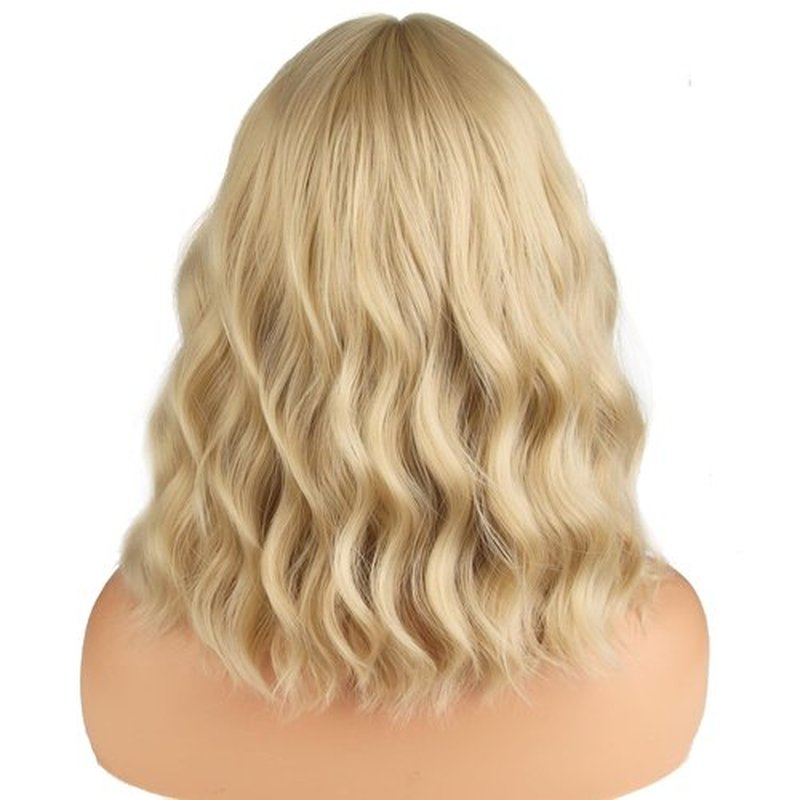 BERON 14 Inches Blonde Wig Short Curly Wig Women Girl's Synthetic Wig Ash Blonde Wig with Bangs Wig Cap Included