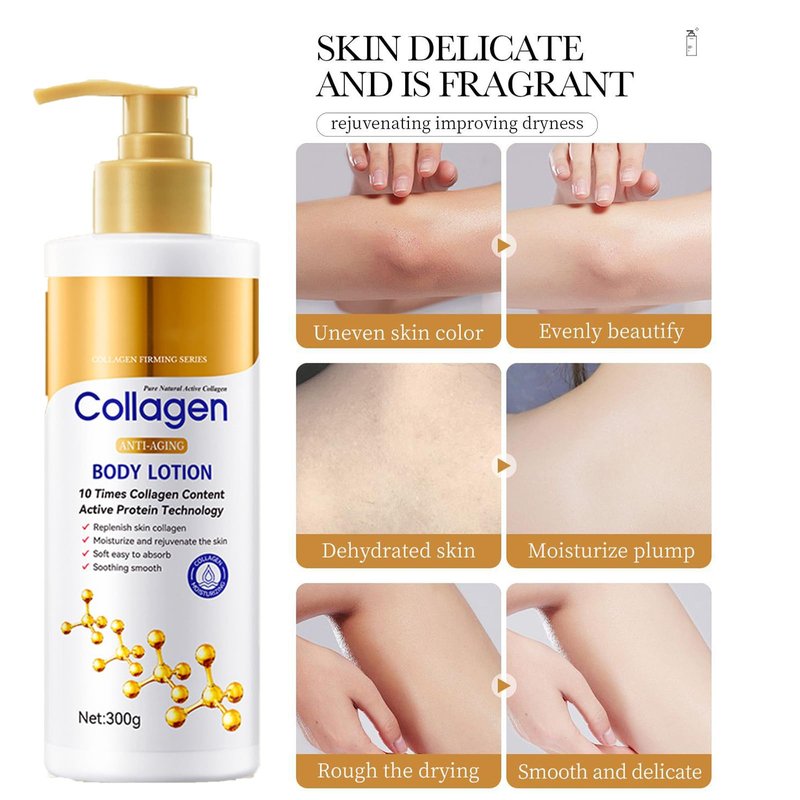 Grospe Collagen & Hyaluronic Acid Body Lotion, Collagen Firming Body Lotion with Portulaca Oleracea for Women & Men Helps Improve Look of Crepey Aging Skin,Wrinkles Dry Skin Texture,10 Ounce