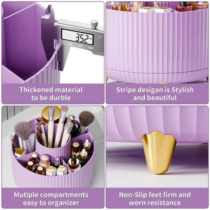 360° Rotate Makeup Brush Holder Organizer, Makeup Organizers Countertop, Makeup organization and Skincare Storage for Vanity, Desktop, Bathroom (Purple)