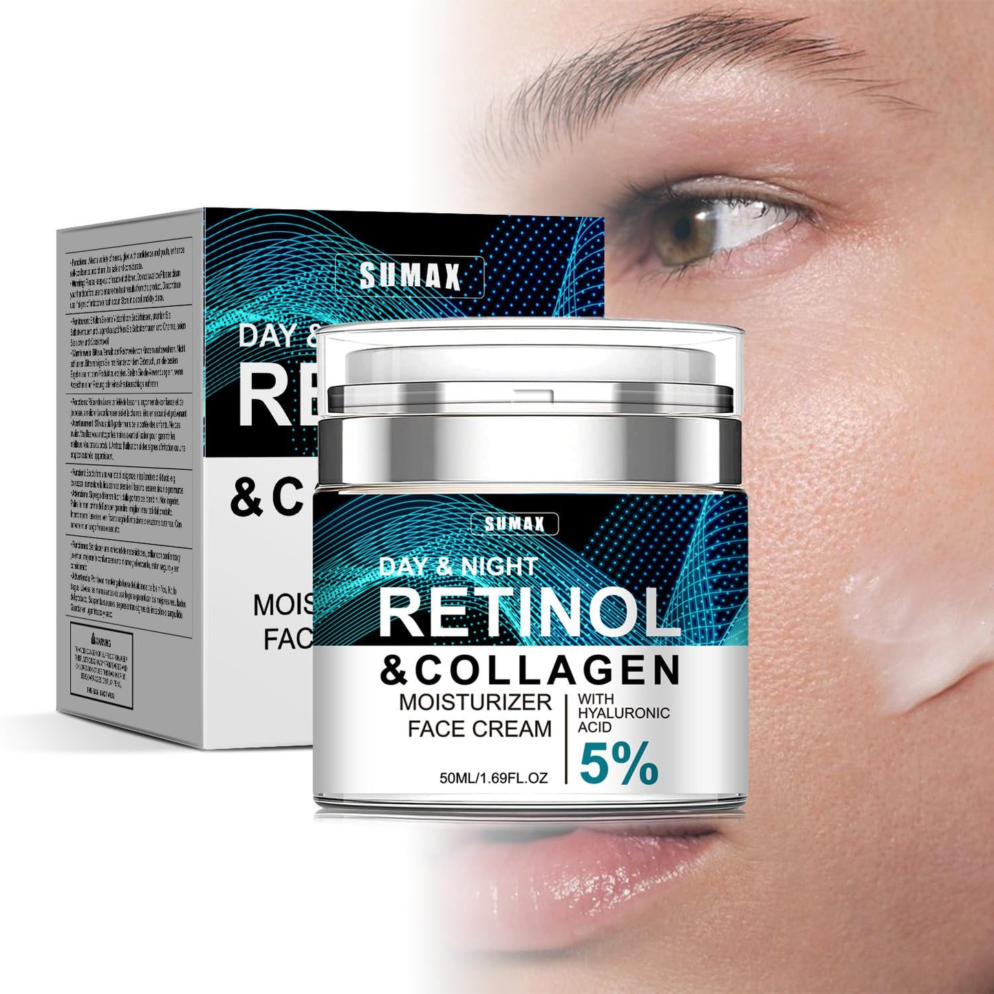 Advanced Retinol Collagen Cream for Face with 5% Hyaluronic Acid Anti-Aging Anti-Wrinkle Reduce Fine Lines Lifting and Firming For All Skin Types 1.7 fl.oz