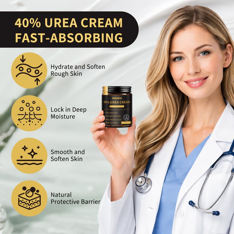 Annsky Urea Cream 40% Plus Salicylic Acid 2%, Foot Cream for Dry, Cracked Heels, Calluses Professional Feet Maximum Strength Moisturizing Cream, 155g