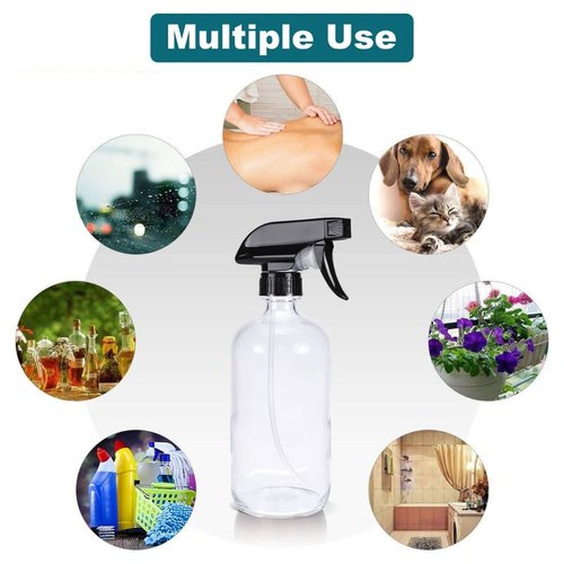 HAOERMEI 16 oz Clear Glass Spray Bottles - 2 Pack Refillable Empty Bottle for Cleaning Solutions, Essential Oils, Plants, Hair Mister - with Pump,Labels &Funnel, Dropper (Clear-2PACK)