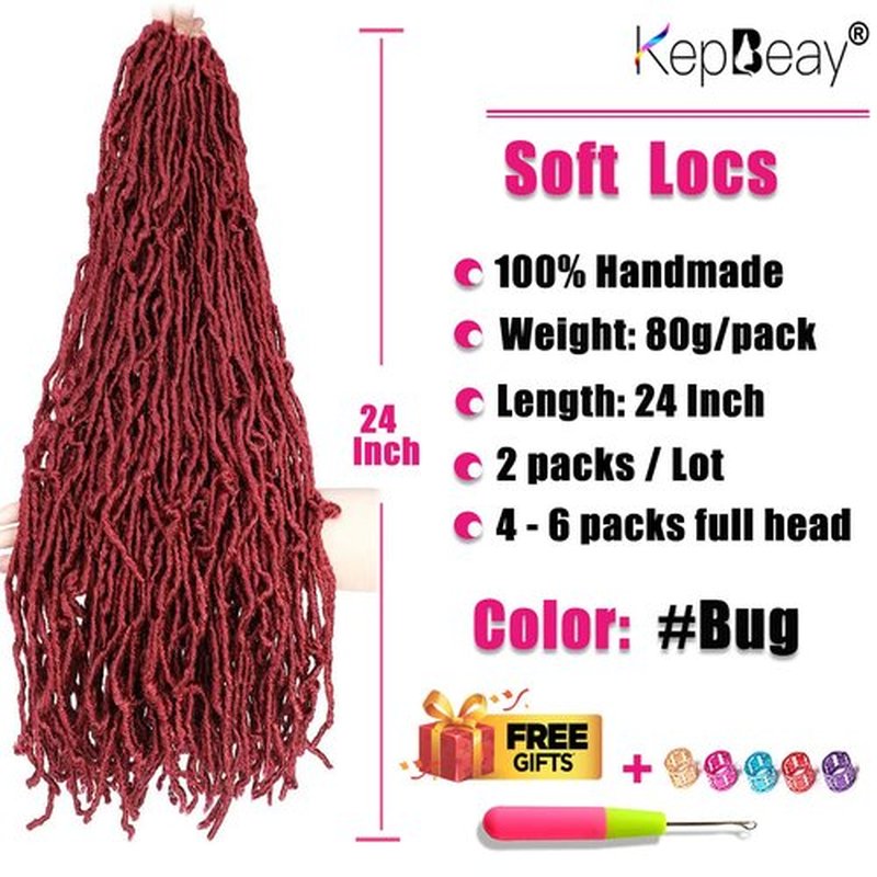 24Inch Soft Locs Crochet Hair 2 Packs Faux Locs Crochet Hair (24 Inch (Pack of 2), Bug) …