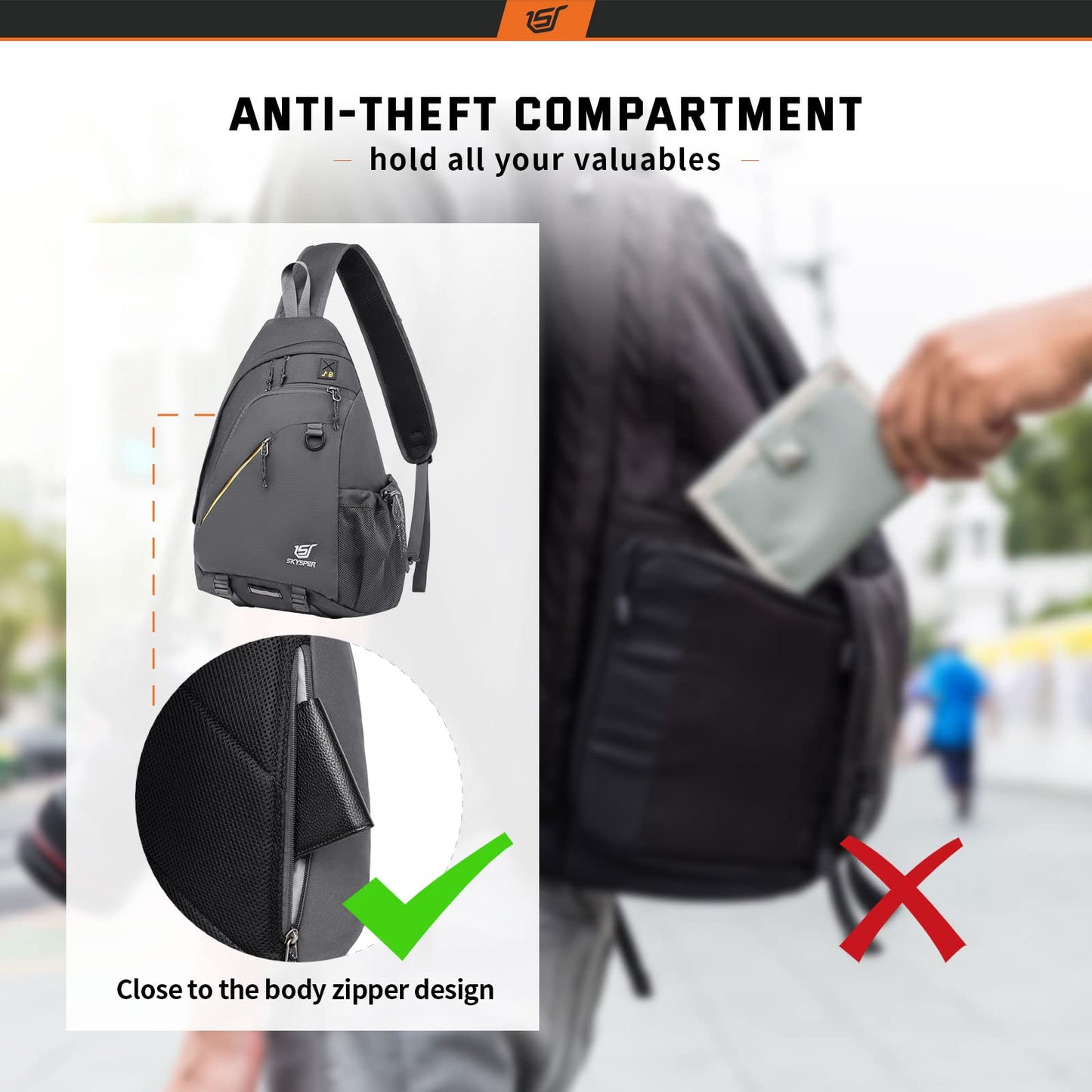 SKYSPER Sling Laptop Bag (Up to 13 Inch) - 18L Crossbody Sling Backpack Travel Shoulder Bag Hiking Daypack for Men Women(Darkgrey)