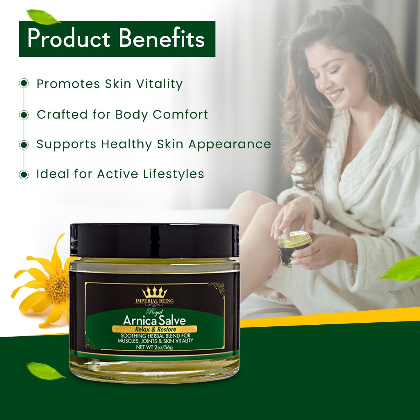 Royal Arnica Salve - Organic Bruise Care and Skin Recovery Balm, Natural Arnica Oil for Muscles, Joints, and Body Comfort, Botanical Massage Cream with Essential Oils, Herbal Relief Blend (2 oz)