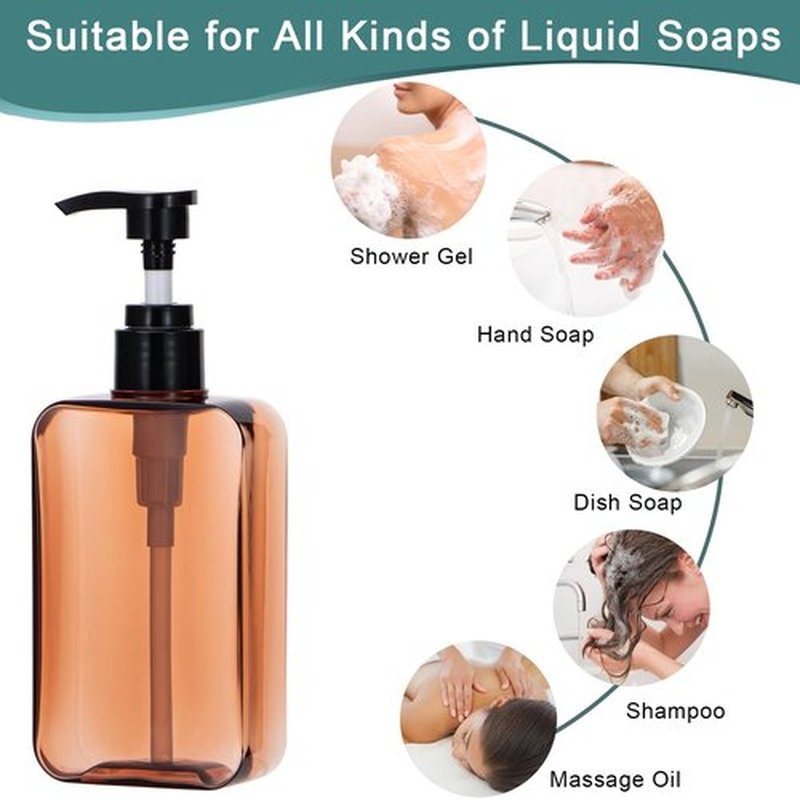 Yebeauty 2 Pack Pump Bottle Dispenser, 6.8oz 200ml Refillable Shampoo and Conditioner Bottles Empty Plastic Shower Hand Soap Dispenser Lotion Body Wash Container for Bathroom, Clear Amber