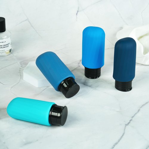 Portable Silicone Travel Bottles Set for Toiletries, 4 Pack TSA Approved Travel Size Containers with Toiletry Bag, 3oz Leak Proof Refillable Liquid Travel Accessories for Shampoo Conditioner