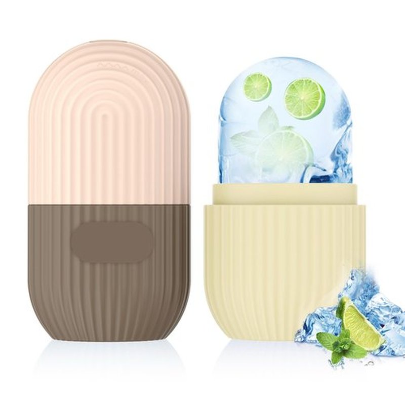 2pcs Ice Roller for Face and Eye, Silicone Ice Facial Roller Ice Holder, Face Ice Mold Skin Care, Face Icers Reusable Ice Cube Roller for Shrink Pores Anti Wrinkle Reduce Puffiness, Yellow Brown