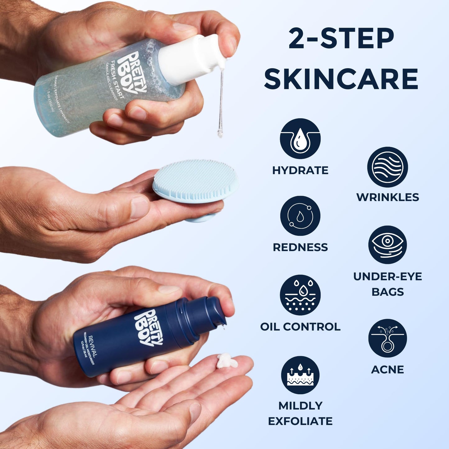 Prettyboy Face Revival Gel Moisturizer For Men - Hydrating Cream That Refreshes Dry Skin, Irritation, & Redness - Supports Anti Aging & Anti Wrinkle - Fragrance Free - 2 Count