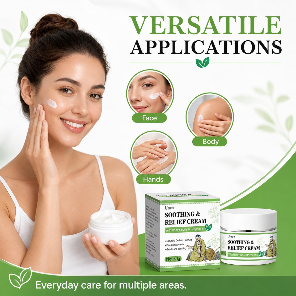 Umex Face & Body Moisturizer, Hydrating Moisturizing Cream for Dry, Sensitive & Rough Skin, with Honeysuckle & Mint, Softens & Nourishes Skin, Non-Greasy Formula