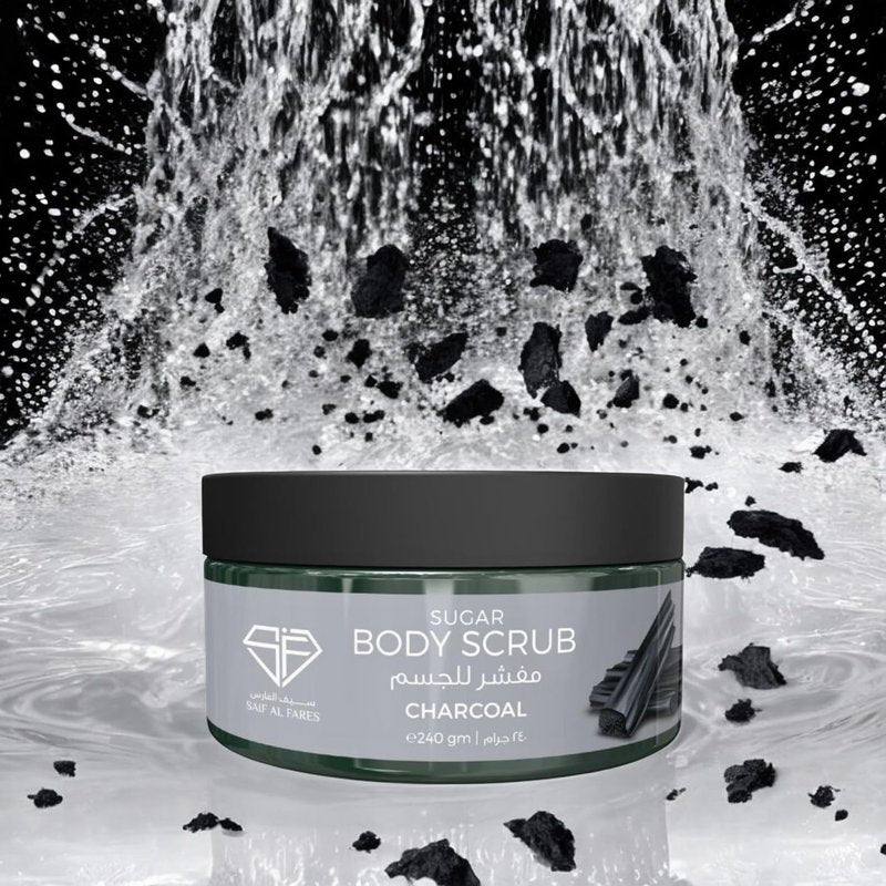 Sugar Body Scrub - Alcohol-Free Exfoliating Skincare with Refreshing Scent | 240ML (8.1 Fl Oz) Charcoal