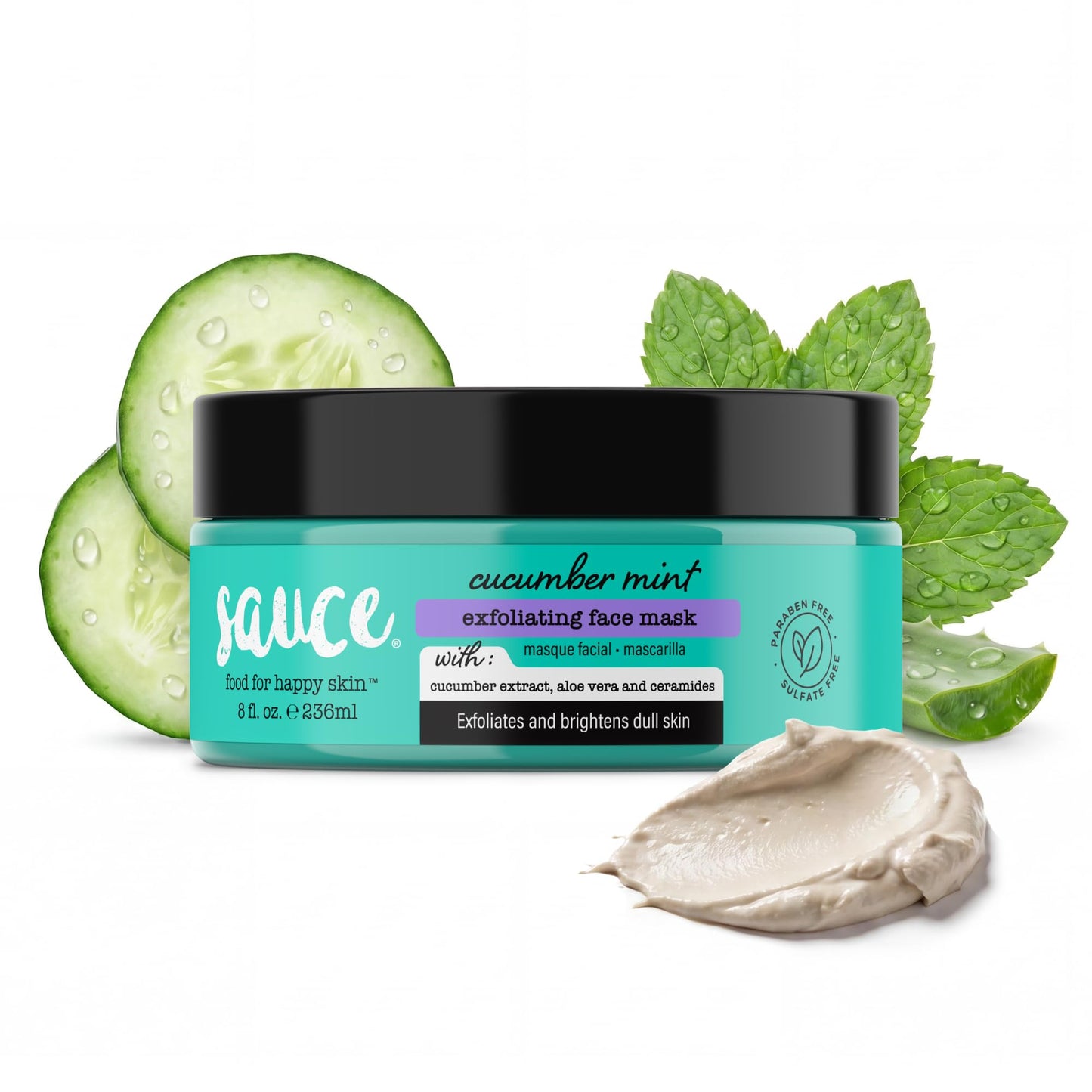 SAUCE Exfoliating Face Mask, Cucumber Mint, 8 Fl Oz