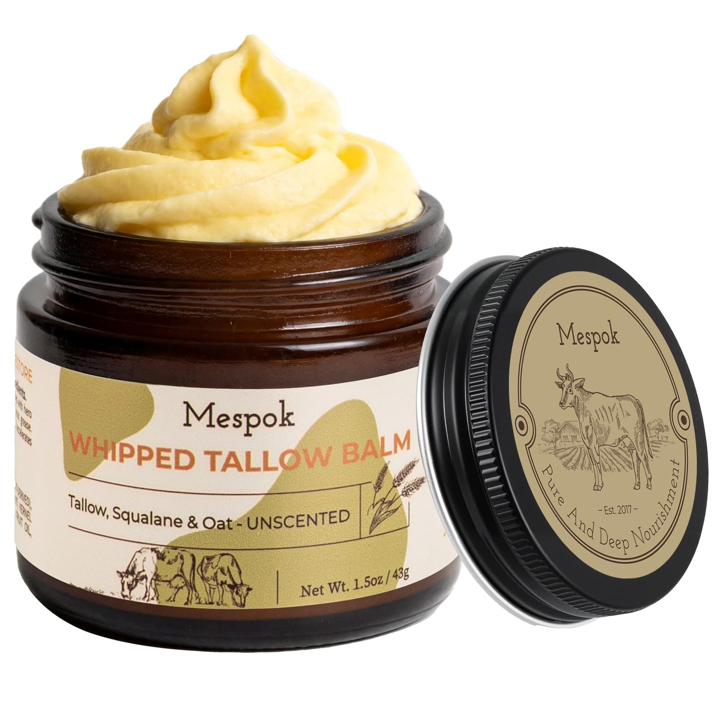 Mespok Tallow Balm, 100% Grass-Fed Beef Tallow for Skin -1.5oz Unscented