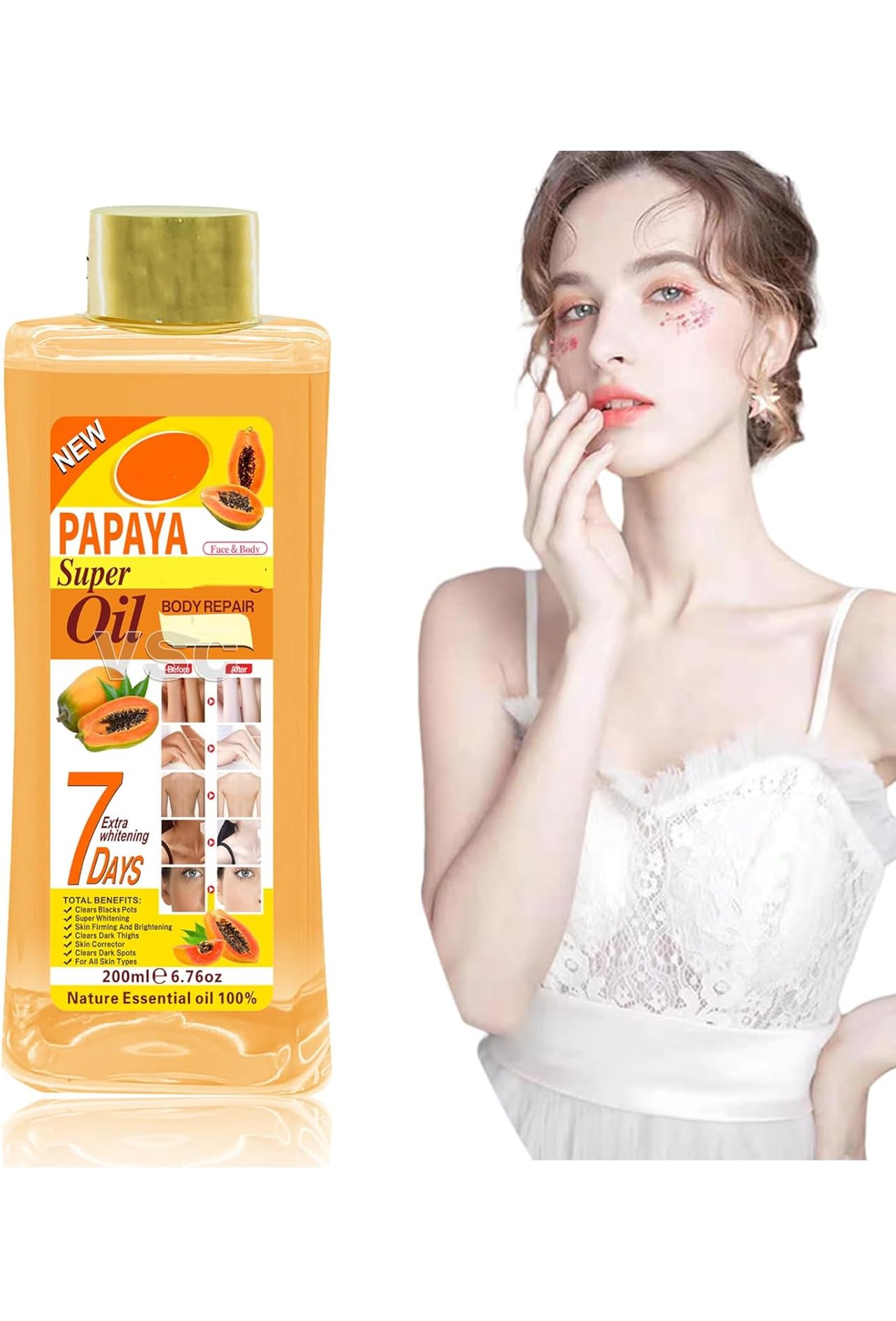 Soft 7 papaya Oil, Natural Moisturizing Oil for Face and Body, All Skin Types 6.7oz /200ml