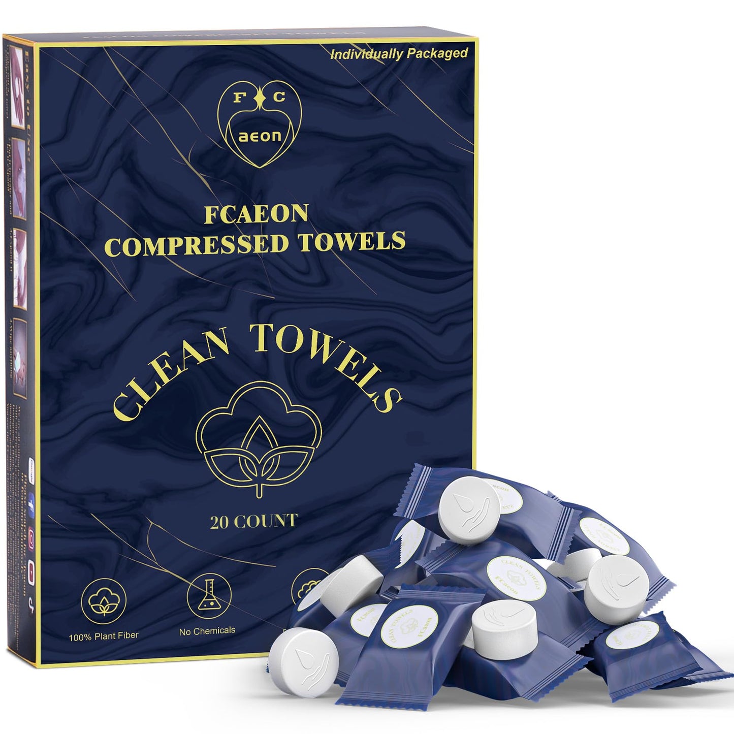 Fcaeon Disposable Face Towel 100 Count Compressed Towel Tablets Individually Wrapped 9×7.5 Inch Portable Washcloths Compact Cloths for Travel Hiking Camping Gym Fitness Outdoor Gear Hotel Stay (Blue)