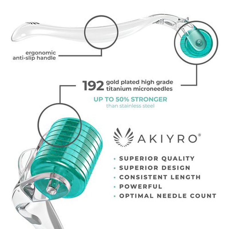 AKIYRO Derma Roller Titanium - 0.30mm Microderm Roller - Microneedle Roller with Case-Personal Use Microneedling Roller -192 Micro Needle Dermal Roller - At Home Microdermabrasion Face Roller (Green)