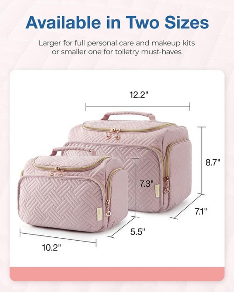 BAGSMART Travel Toiletry Bag, Large Wide-open Travel Bag for Toiletries, Makeup Cosmetic Travel Bag with Handle, Pink-M