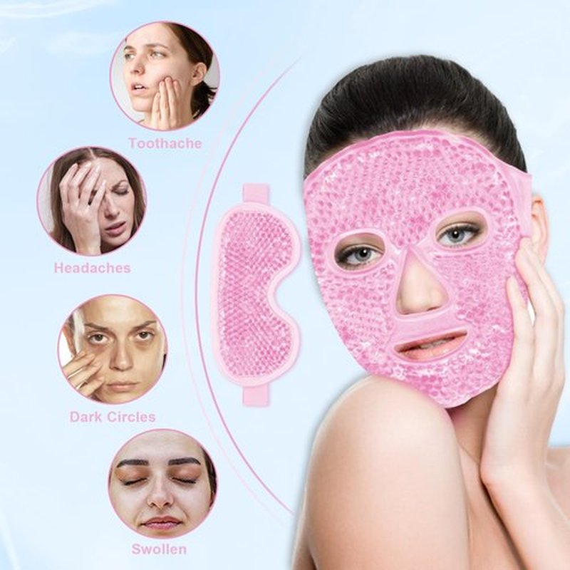 Cooling Eye Mask and Ice Face Mask Set for Reducing Puffiness, Bags Under the Eyes, Sinus, Redness, Pain Relief, Dark Circles, Migraine, and Hot Cold Use Reusable with Super Soft Lining (Pink Set)