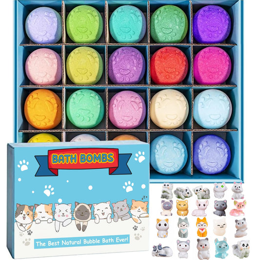 Bath Bombs for Kids with Surprise Inside for Boys Girls Toddlers 20 Pack Kids Bath Bombs Gift Set Organic Bubble with Kitten Inside Natural Handmade Bath Bombs