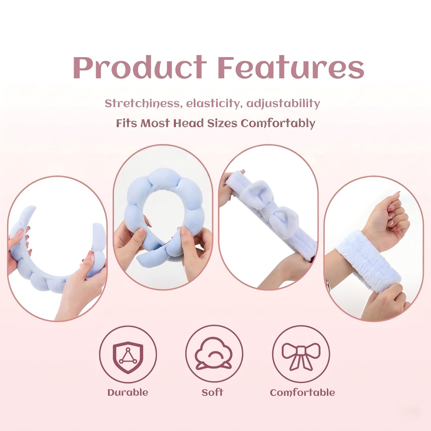 ATROCH Headband for Washing Face and Wristband Set, Blue
